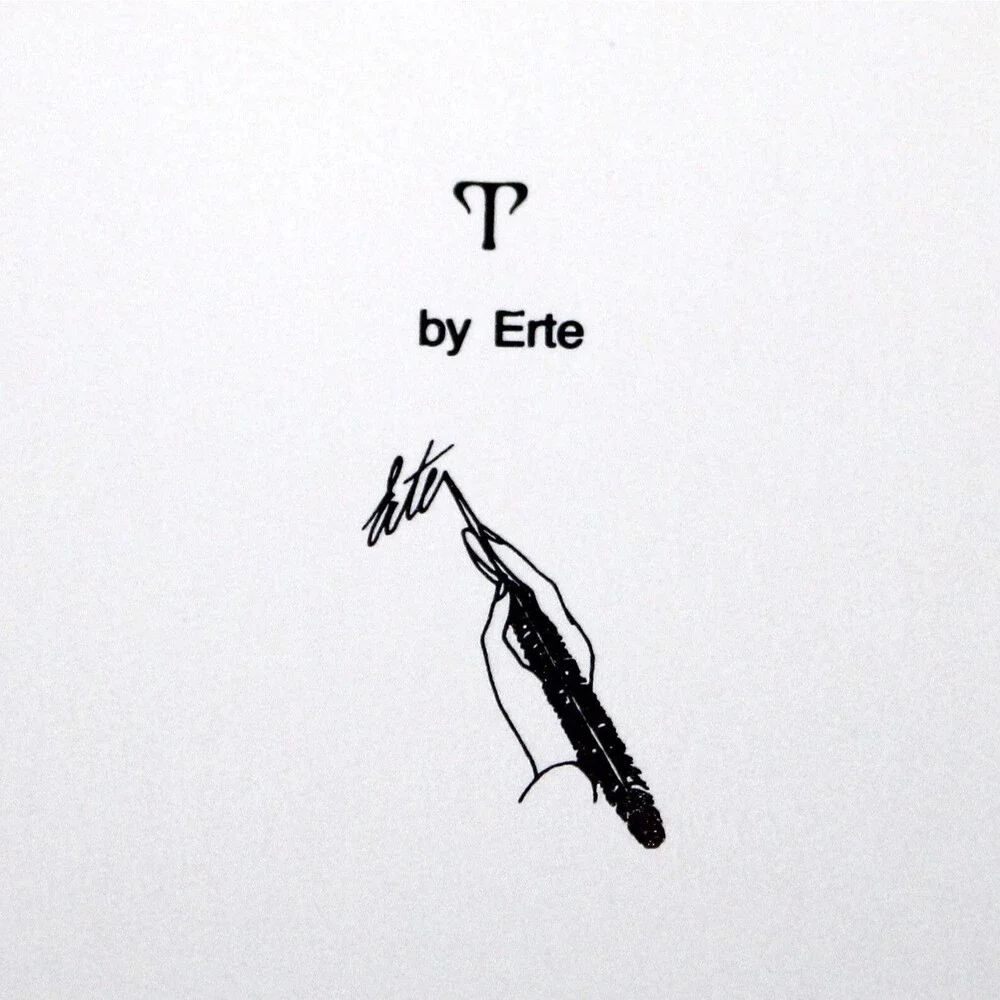 Erte Greeting Card Letter T Vintage blank black gold art vintage